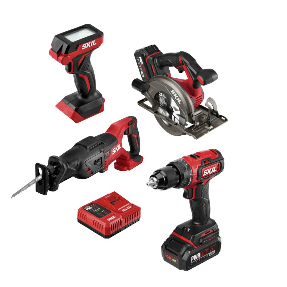 SKIL Power Tool Combo Kits PWR CORE 20 4-Tool 20-Volt Brushless Power Tool Combo Kit Case (2-Batteries Included and Charger Included) 1 SKIL Power Tool Combo Kits PWR CORE 20 4-Tool 20-Volt Brushless Power Tool Combo Kit Case (2-Batteries Included and Charger Included)