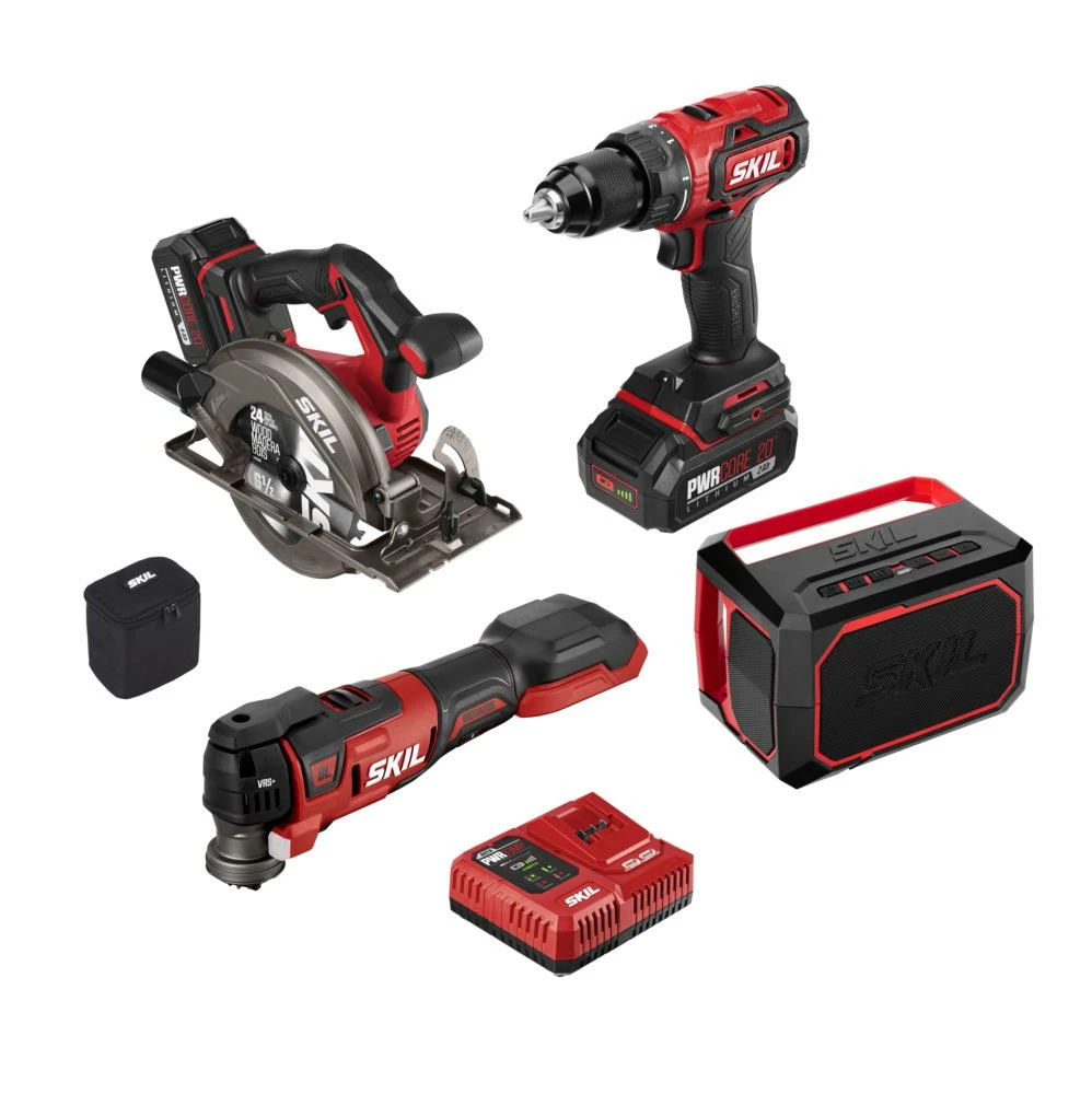 SKIL Power Tool Combo Kits PWR CORE 20 4-Tool 20-Volt Brushless Power Tool Combo Kit Case (2-Batteries Included and Charger Included) 1 SKIL Power Tool Combo Kits PWR CORE 20 4-Tool 20-Volt Brushless Power Tool Combo Kit Case (2-Batteries Included and Charger Included)